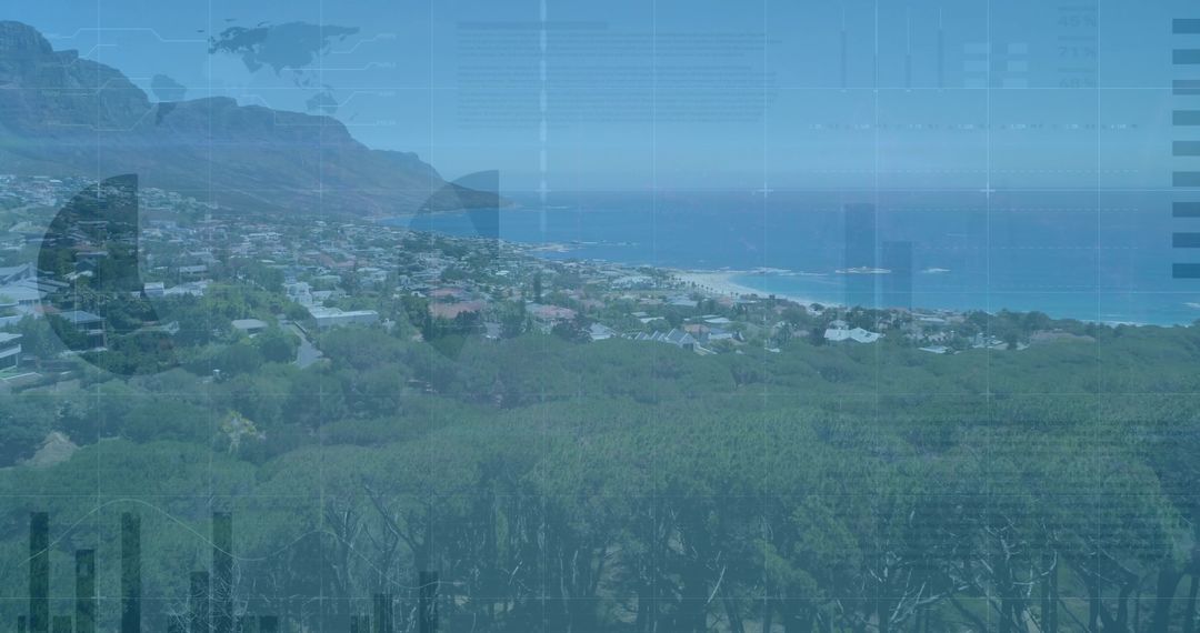 Scenic Hillside Vista with Overlay of Analytical Data and Nature