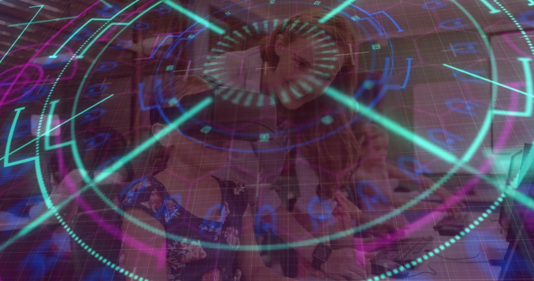 Caucasian Child Experiencing VR Enhanced with Futuristic HUD