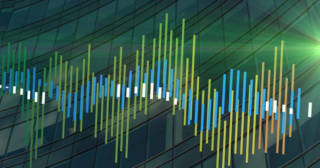 Abstract Digital Data Flow on Modern Building Facade