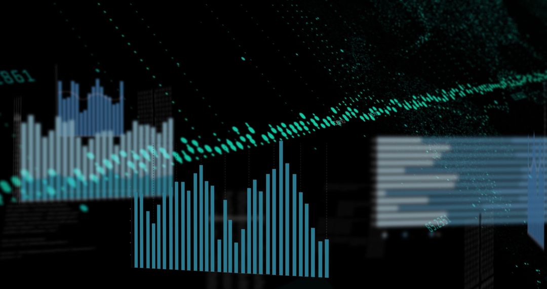 Digital Data Charts with Virtual Graphs on Black Background