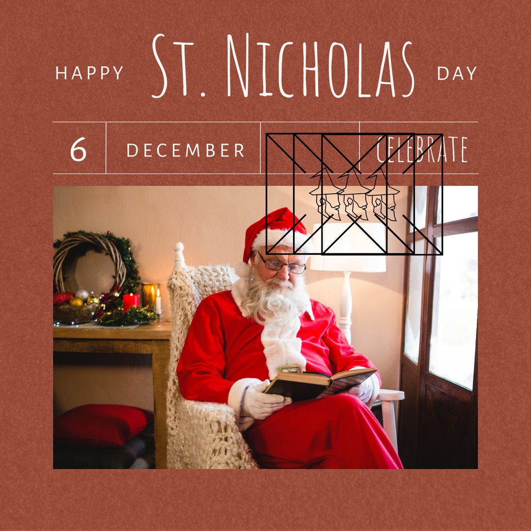 Santa Claus Reading Book Indoors on St. Nicholas Day Celebration