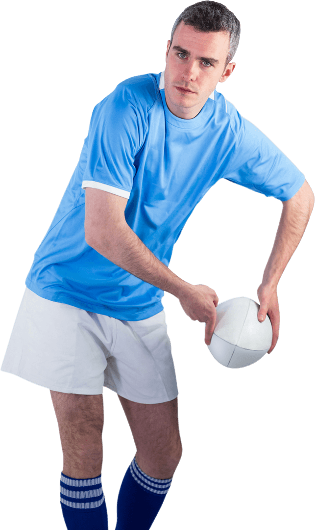 Transparent Rugby Player Preparing Throw Ball in Action Pose