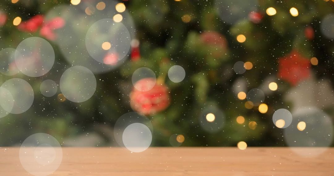Enchanting Snowy Christmas Tree Background with Bokeh Lights