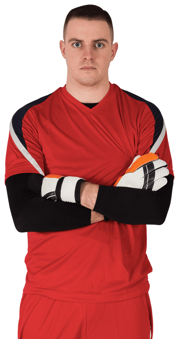 Confident Soccer Goalkeeper in Red Transparent Background