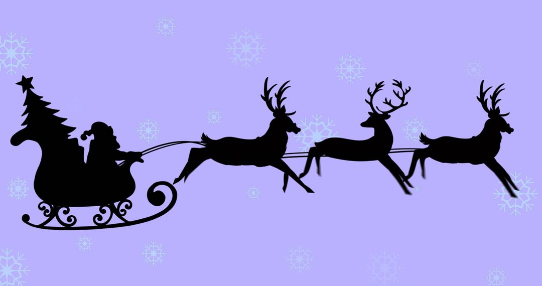 Silhouette of Santa's Sleigh with Reindeer on Snowflake Background - Free Images, Stock Photos and Pictures on Pikwizard.com