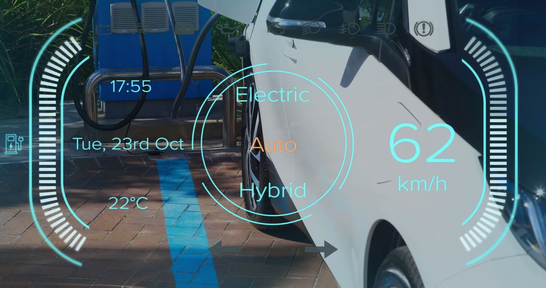 Futuristic Electric Hybrid Car Interface at Charging Station