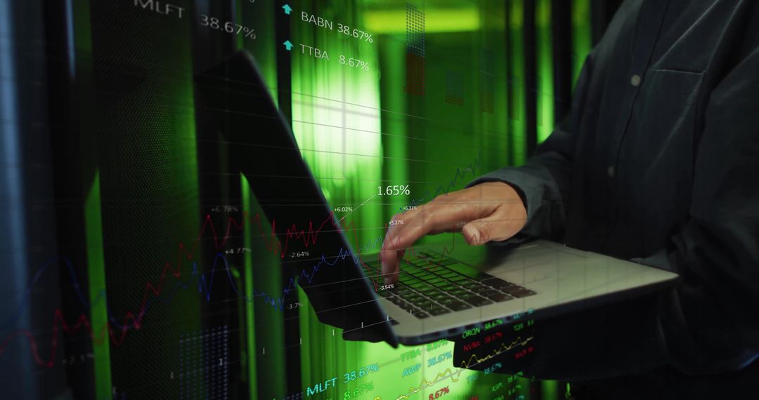 Complex Data Analysis by IT Engineer in Modern Server Room