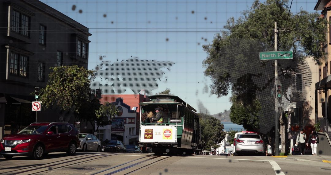 Digital Interface Overlaid on Urban Street with Cable Car