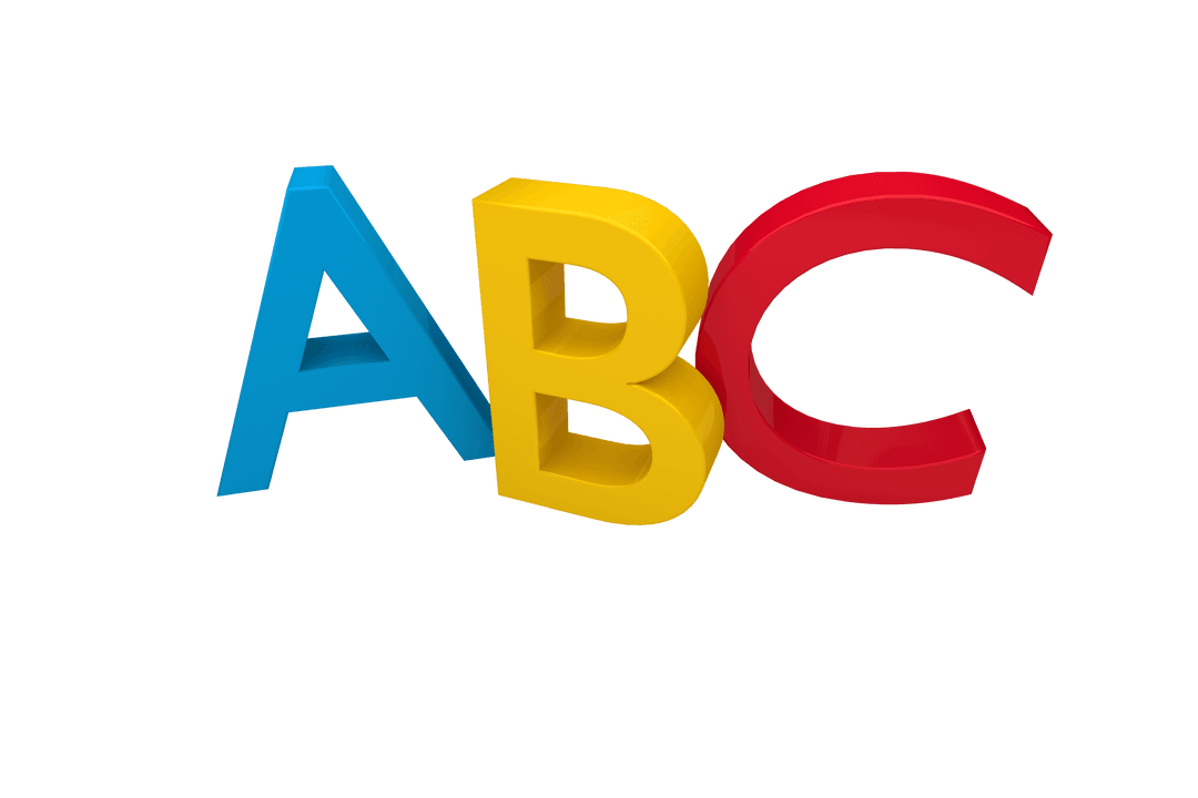 Colorful 3D ABC Letters on Transparent Background