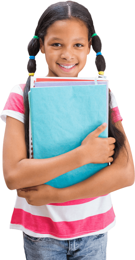 Cute Student Holding Transparent Notebooks Smiling Positivity