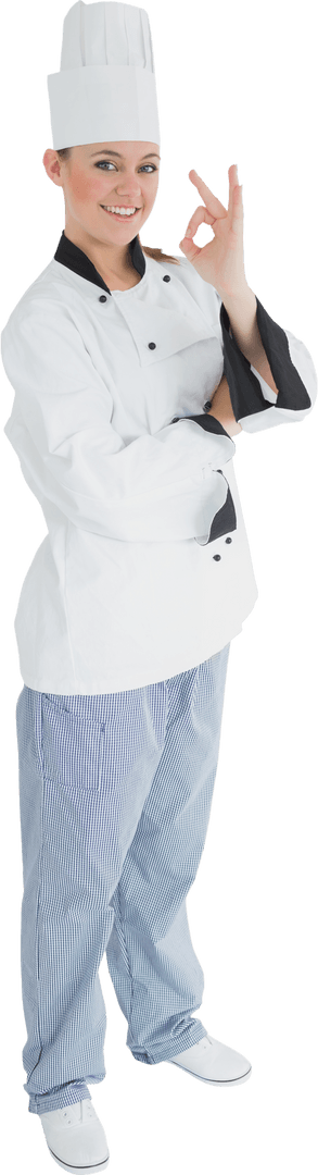 Female Chef Making Okay Gesture on Transparent Background