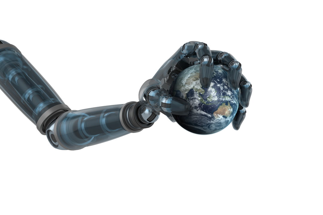 Transparent Robotic Hand Holding Globe by Fingers Touching Planet Earth - Download Free Stock Images Pikwizard.com