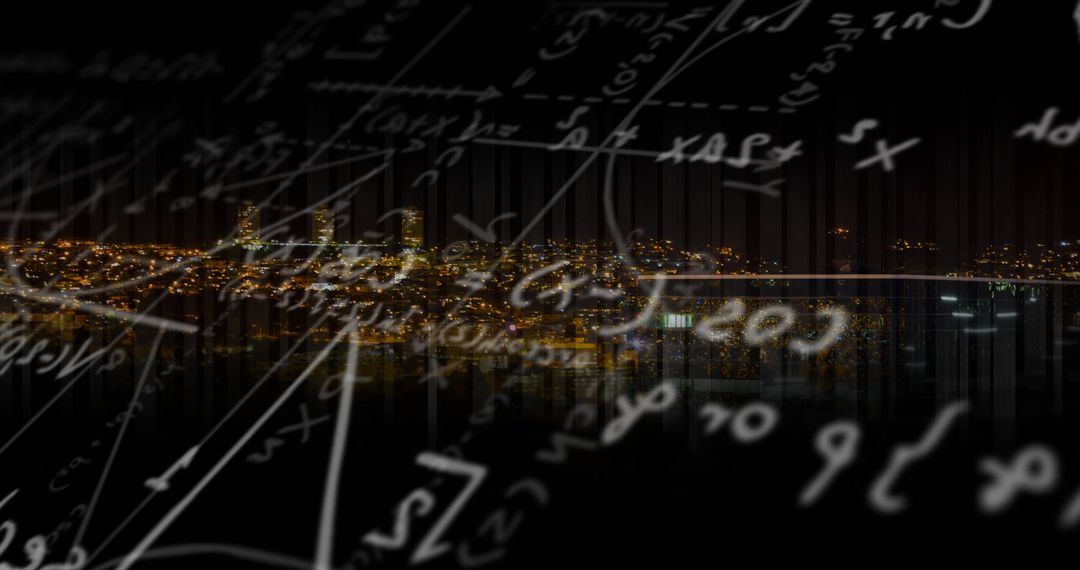 Mathematical Formulas Merging With City Night Skyline