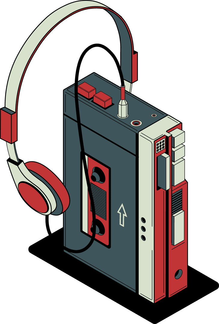 Retro Portable Cassette Player on Transparent Background