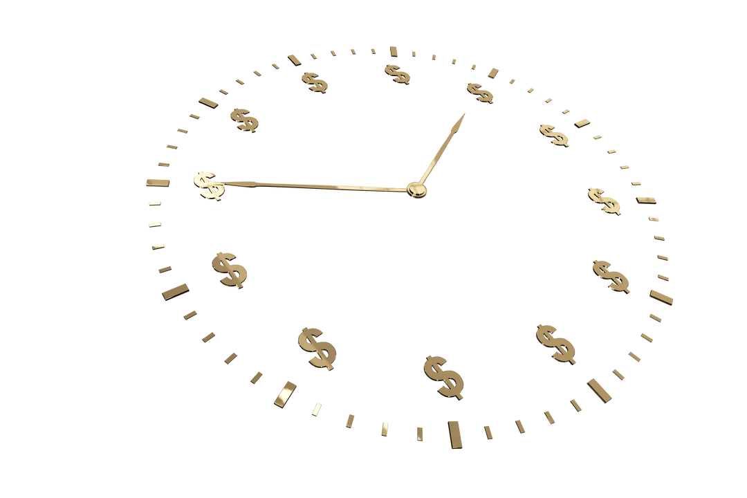 Transparent Dollar Sign Clock with Gold Accents