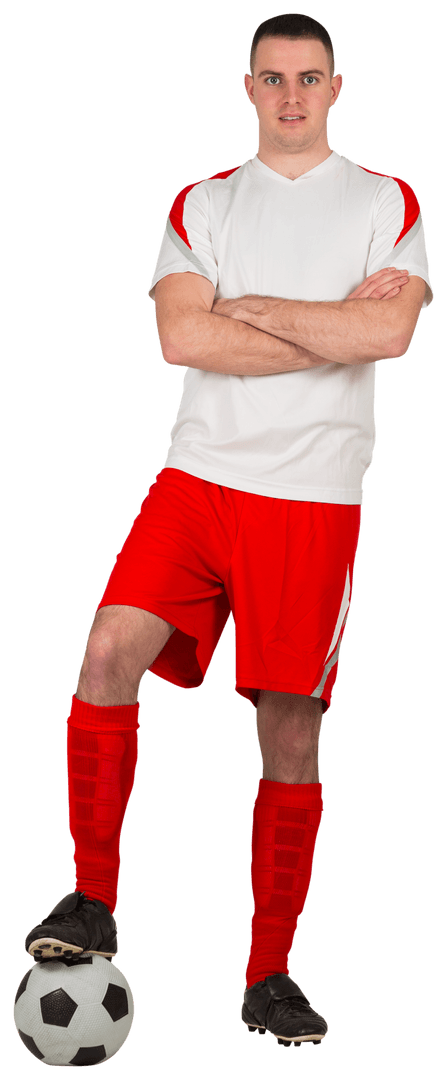 Transparent Confident Soccer Player Posing with Ball