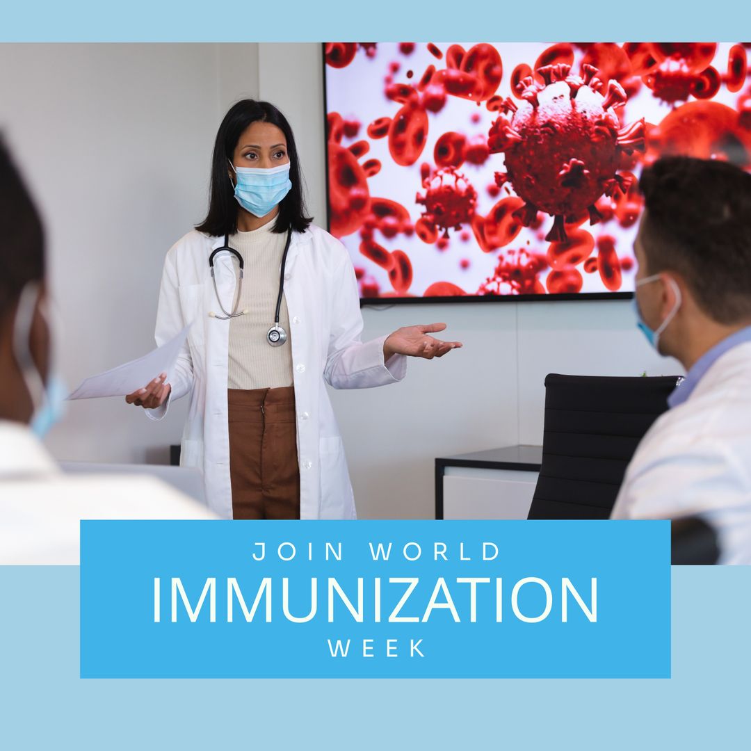 Diverse Medical Team Discussing Virus During World Immunization Week - Download Free Stock Templates Pikwizard.com