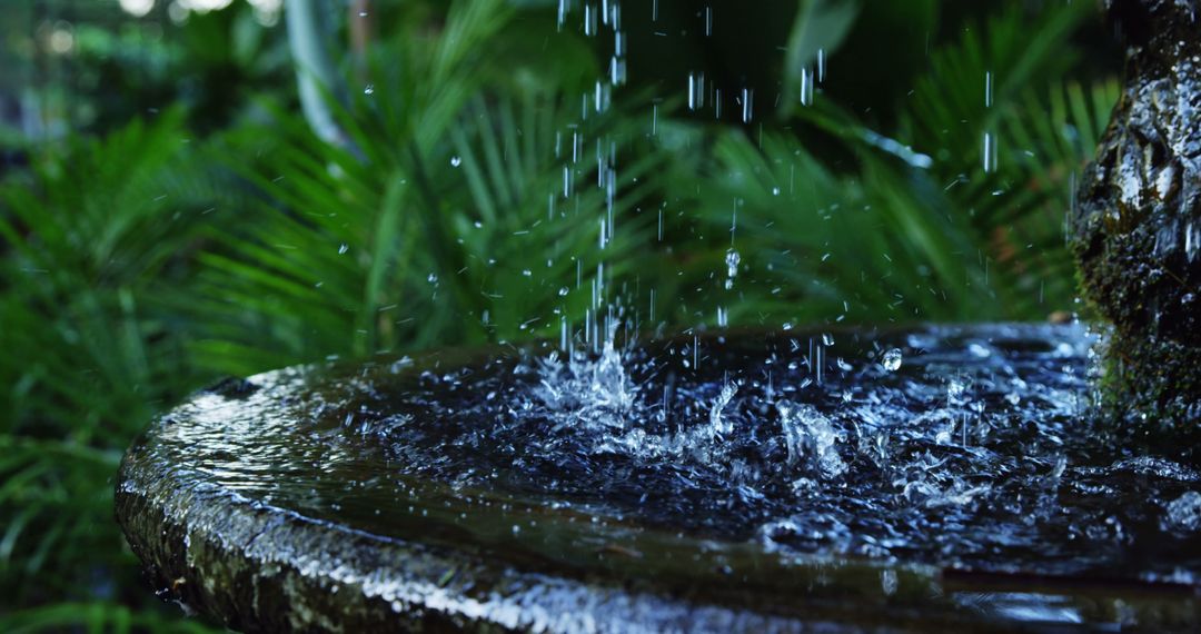 Water Droplets Falling into Concrete Fountain in Lush Garden - Free Images, Stock Photos and Pictures on Pikwizard.com