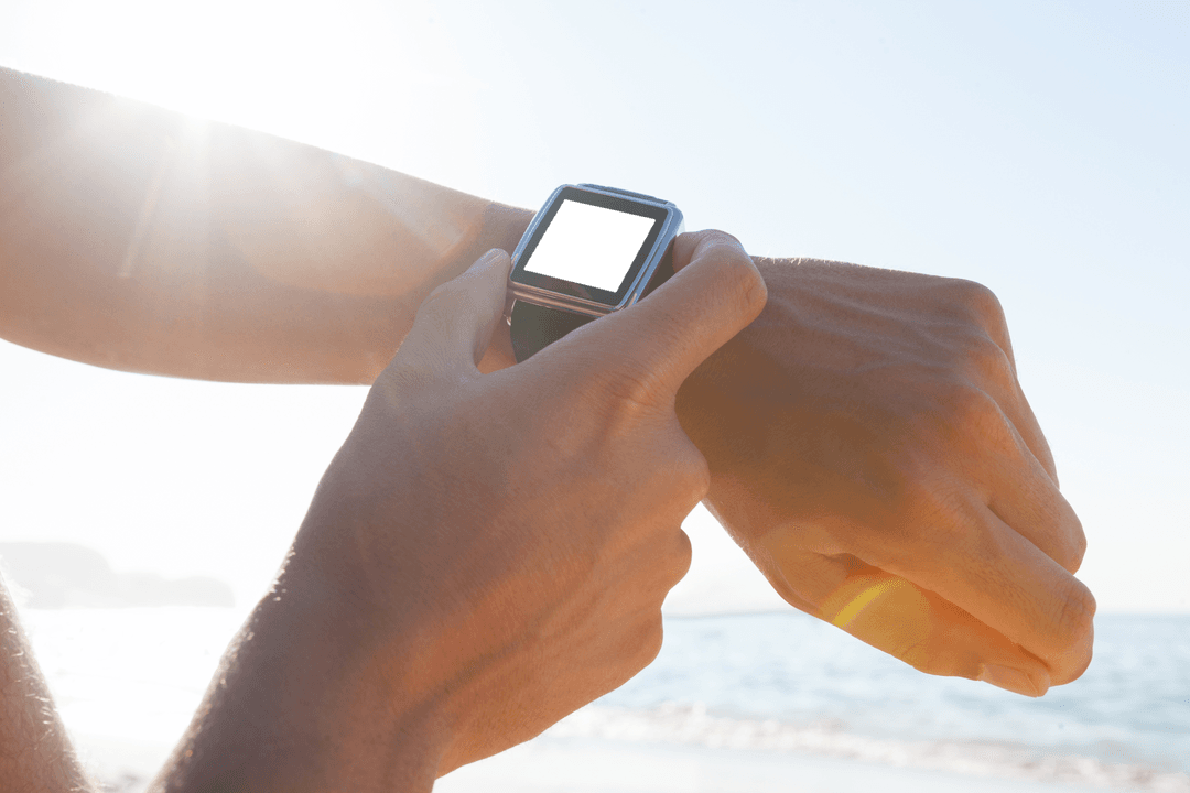 Transparent Smartwatch Display on Sunny Beach