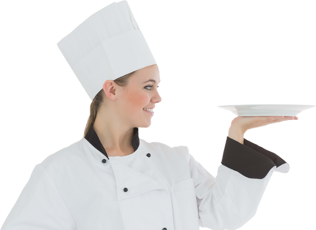 Confident Woman Chef Presented with Empty Plate on Transparent Background - Download Free Stock Images Pikwizard.com