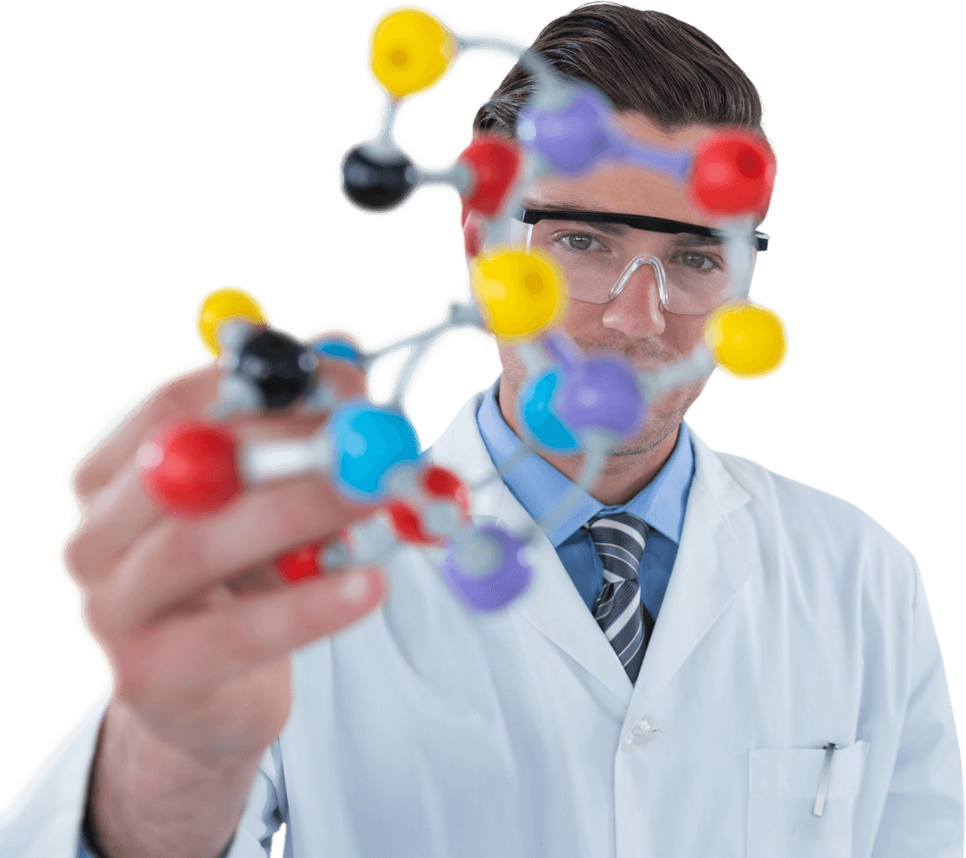 Transparent View of Scientist Analyzing Molecular Model