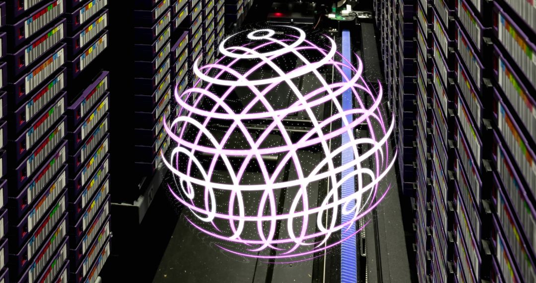 Digital Globe of Data Waves Over Servers