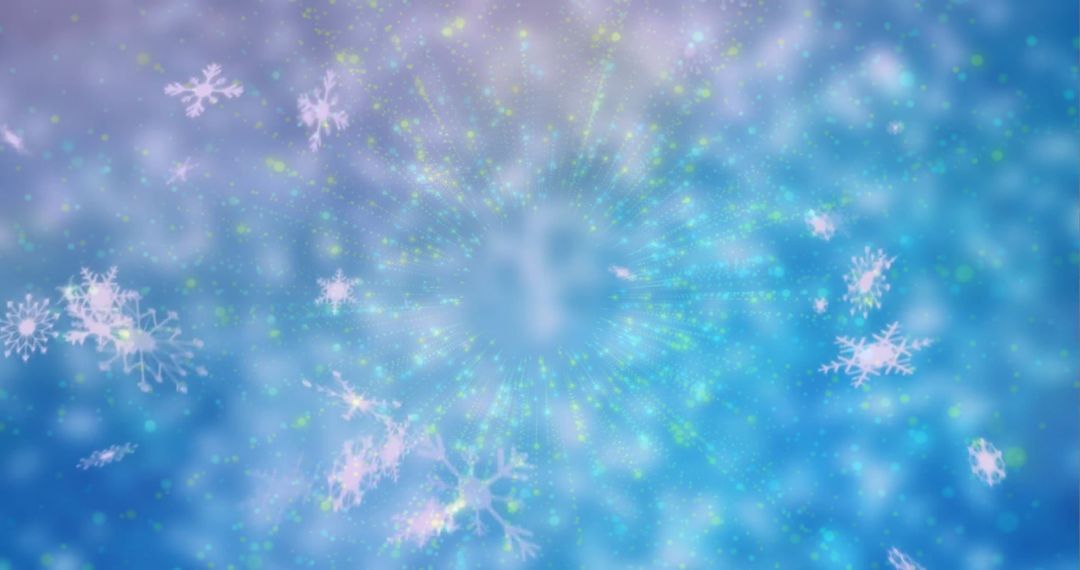 Falling Snowflakes on Blue Background with Light Effects