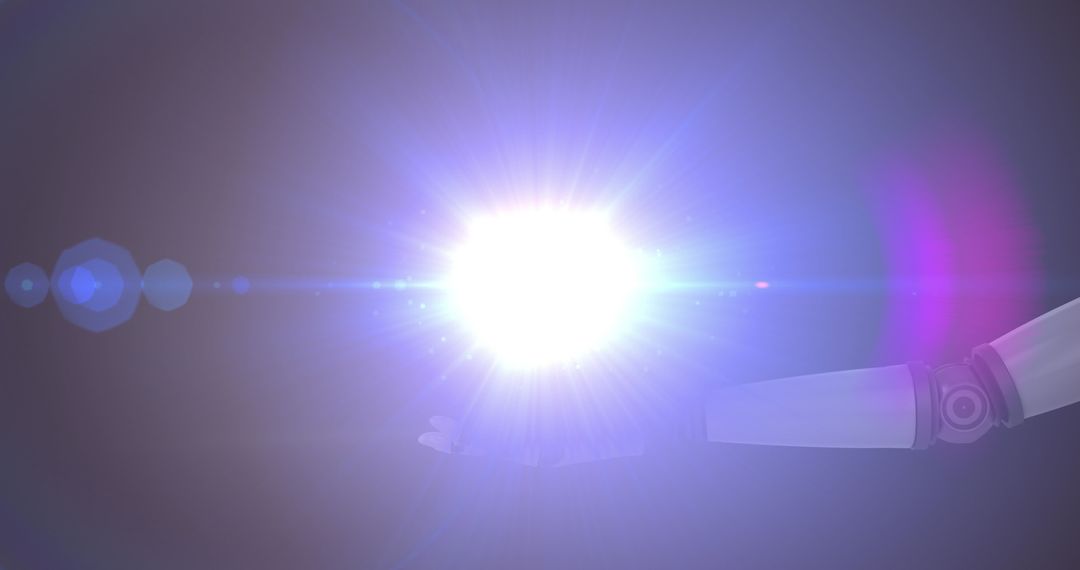 Robot Hand Holding Glowing Ball of Light on Dark Background