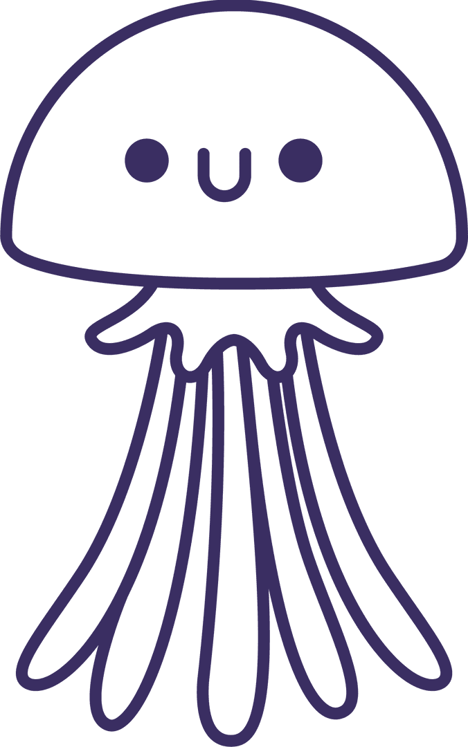 Cartoon Jellyfish Line Art on Transparent Background Minimalist Design