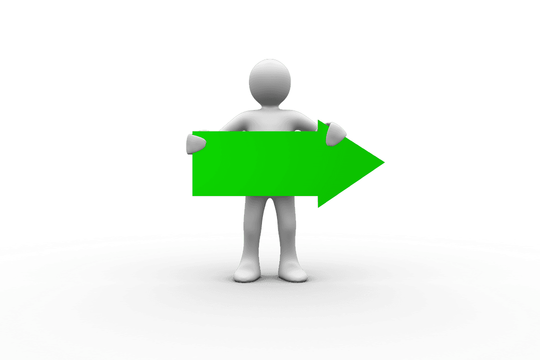 Transparent Figure Holding Green Arrow Sign