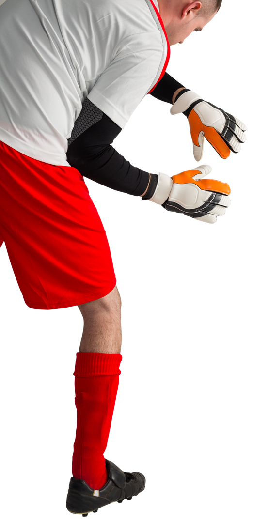 Transparent Background Goalkeeper Preparing to Catch in Red and White Uniform - Download Free Stock Images Pikwizard.com