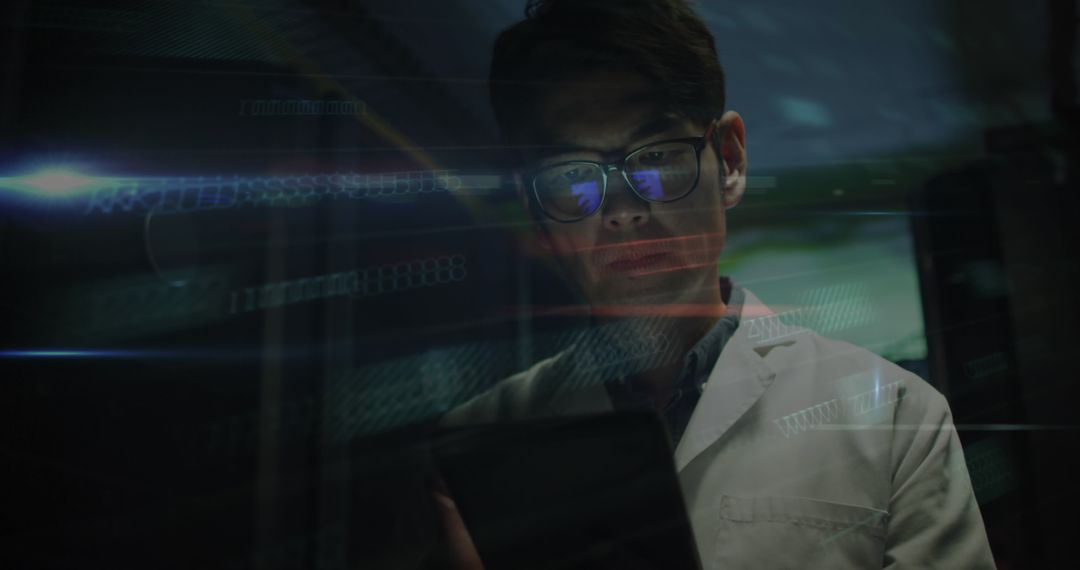 Cybersecurity Specialist Managing Data Threats in High-Tech Environment