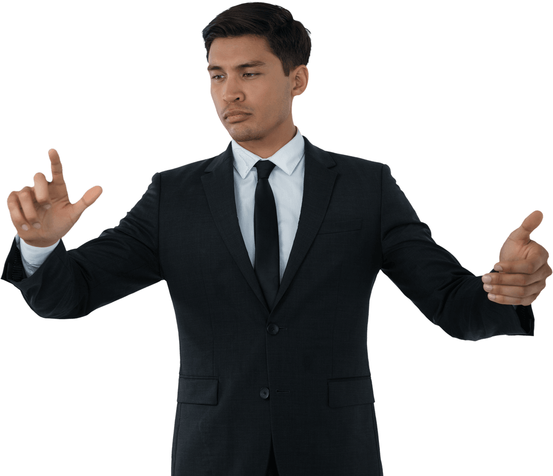 Transparent Businessman Interacting with Virtual Technology