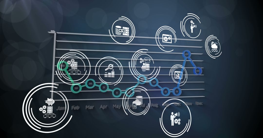 Futuristic Graph with Data Technology Icons on Dark Background