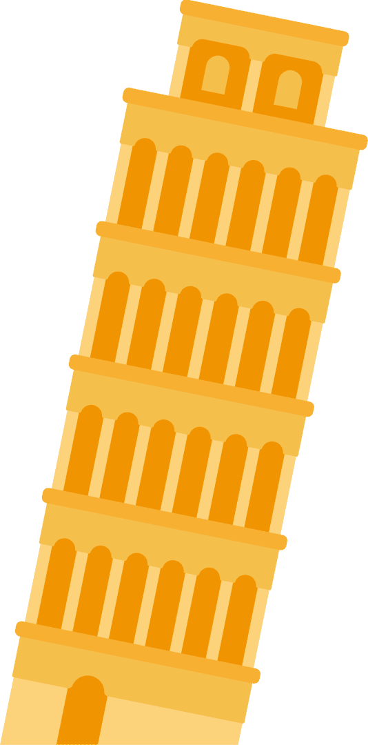 Flat Design Leaning Tower of Pisa with Transparent Background