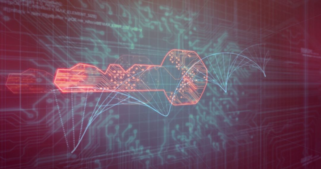 Futuristic Digital Data Key with DNA Strand Overlay