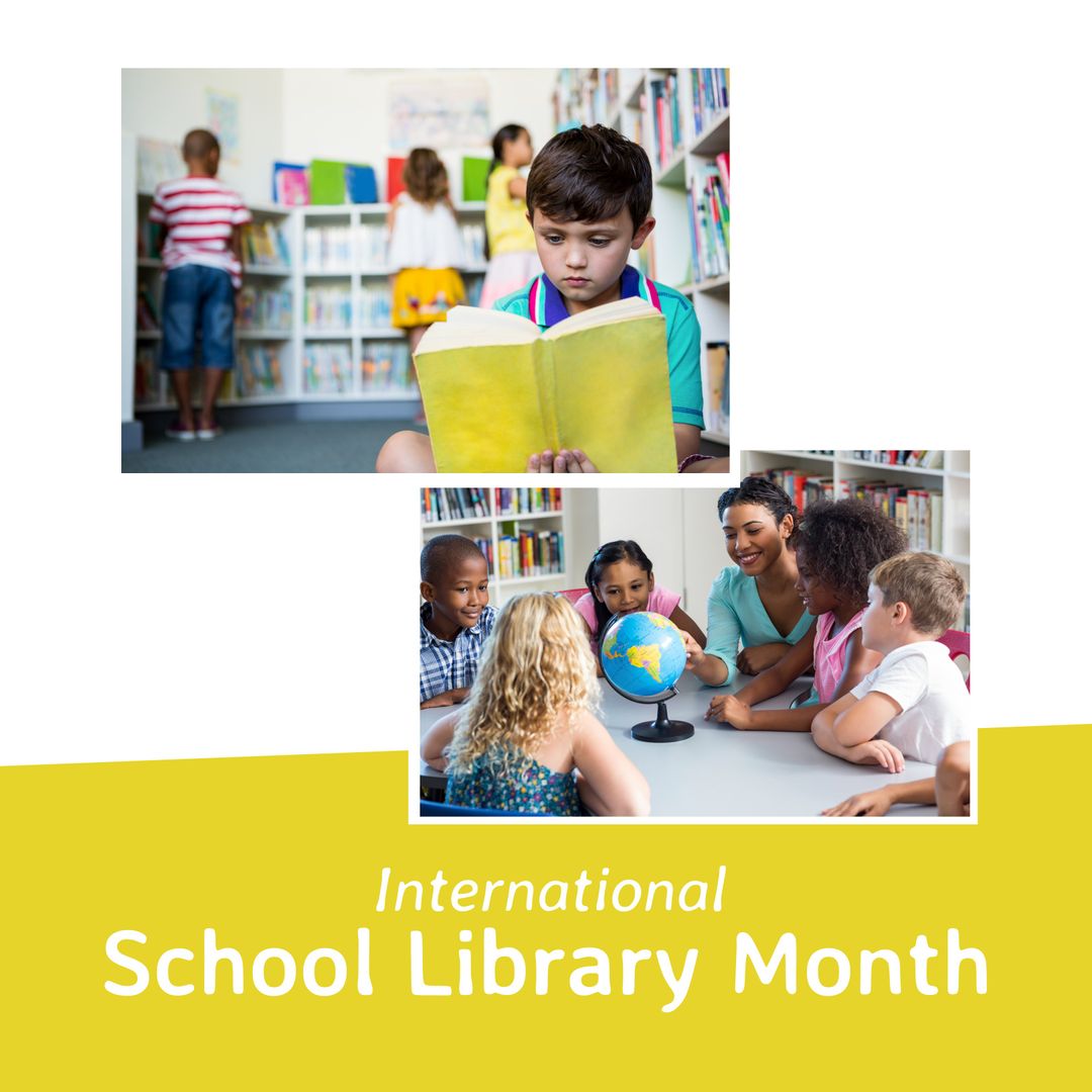 Children Celebrating International School Library Month with Books and Learning