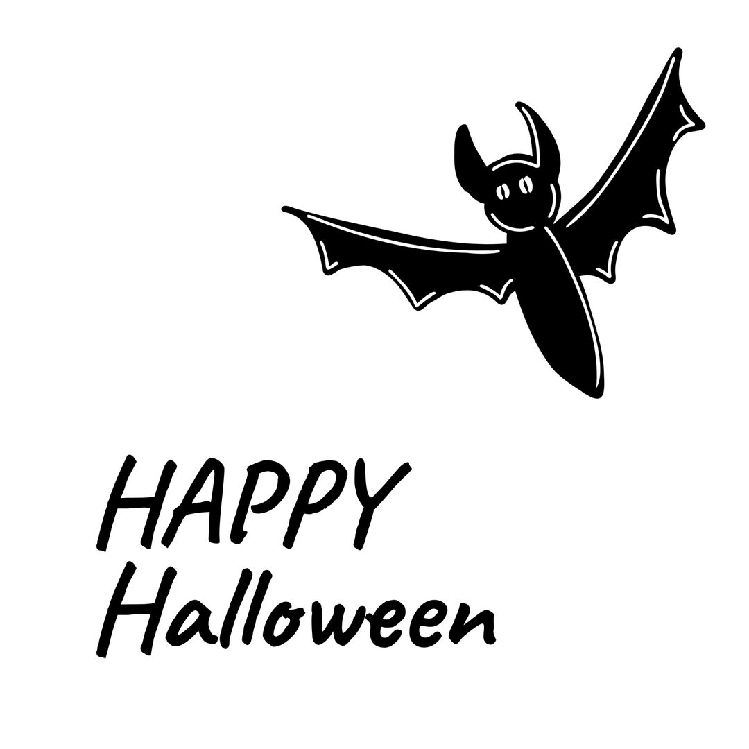 Happy Halloween Message with Cartoon Bat Graphic