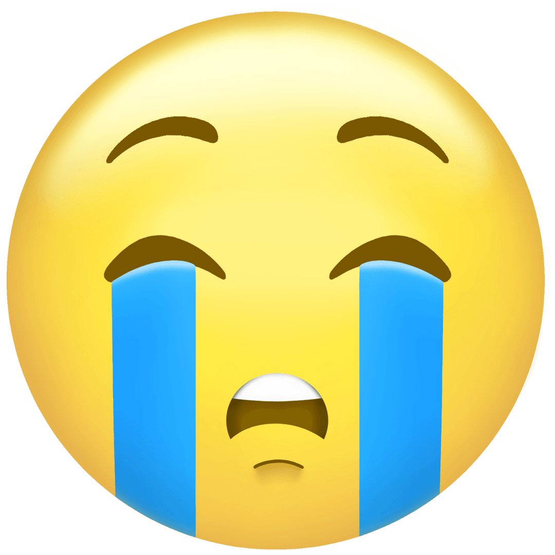 Crying Face Emoji Icon with Streaming Tears on Transparent Background