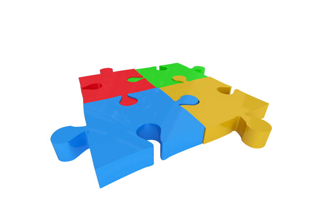 Colorful Puzzle Pieces on Transparent Background for Autism Awareness