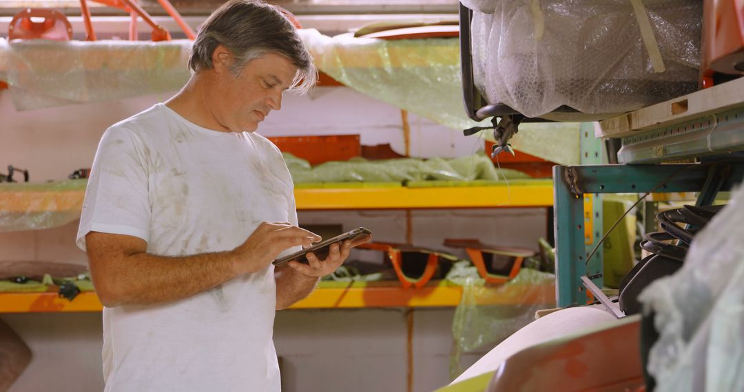 Caucasian Engineer Managing Factory Inventory with Tablet Device - Free Images, Stock Photos and Pictures on Pikwizard.com