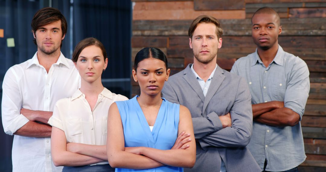 Diverse Business Team Standing Confidently in Office Space