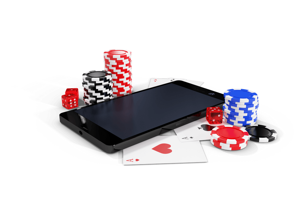 Transparent Mobile Gambling Concept with Cards and Chips