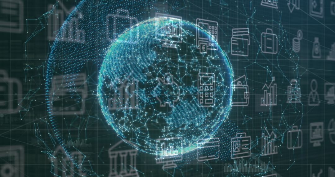 Digital Network Globe with Business and Technology Icons