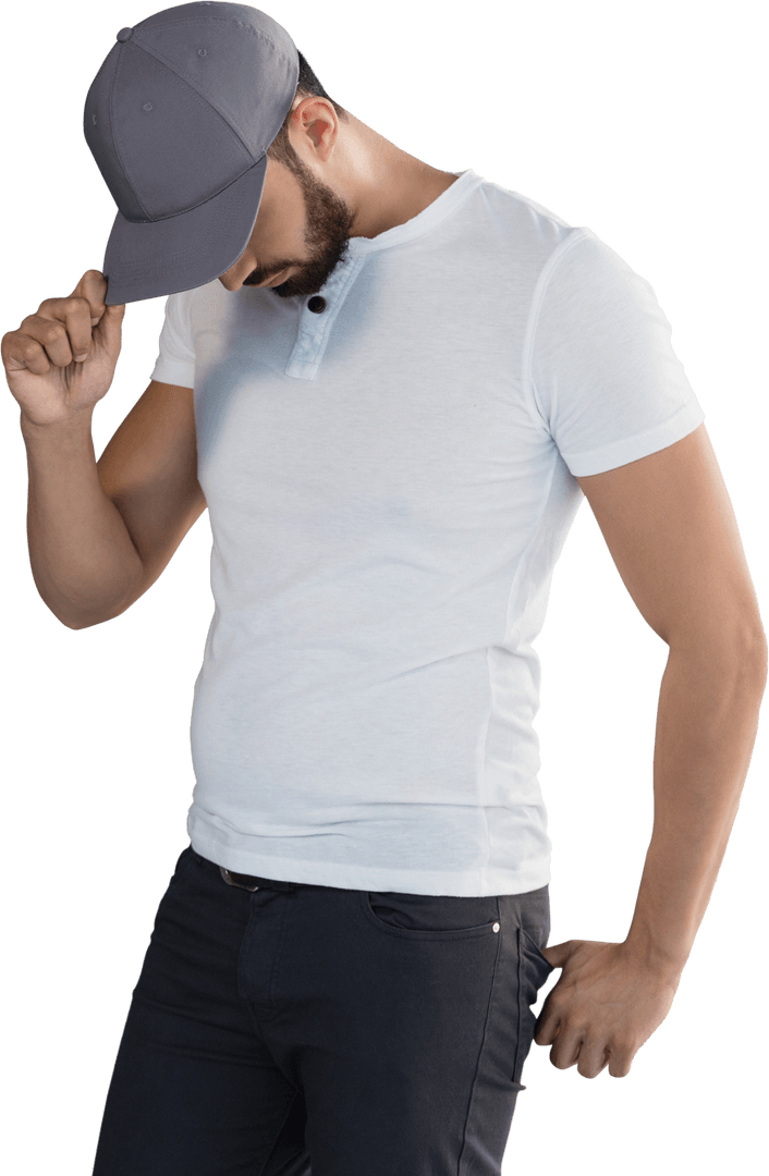 Confident Man Wearing T-Shirt and Cap Transparent Background