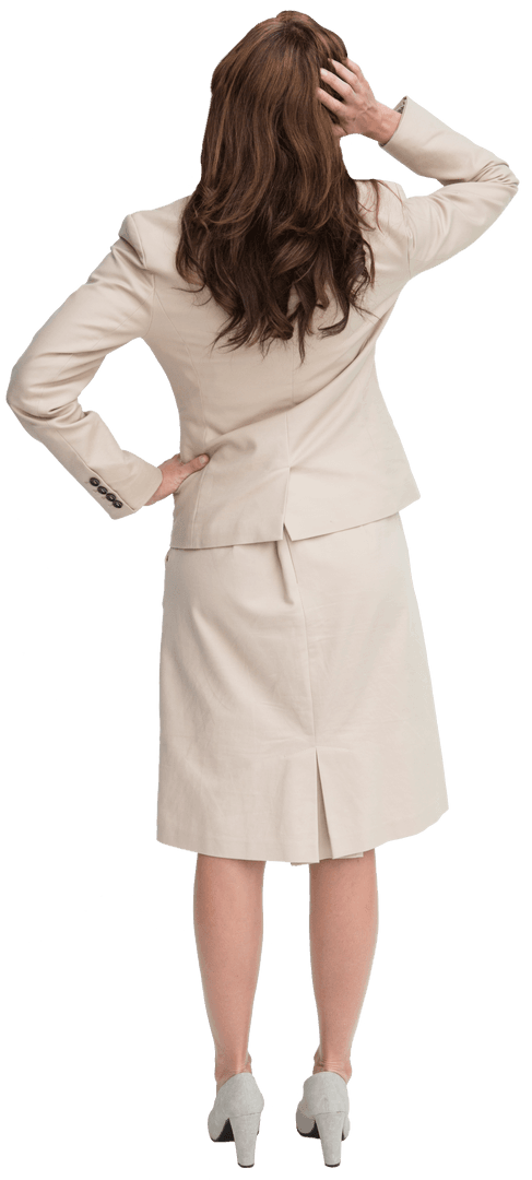 Transparent Businesswoman Pondering with Hand on Head