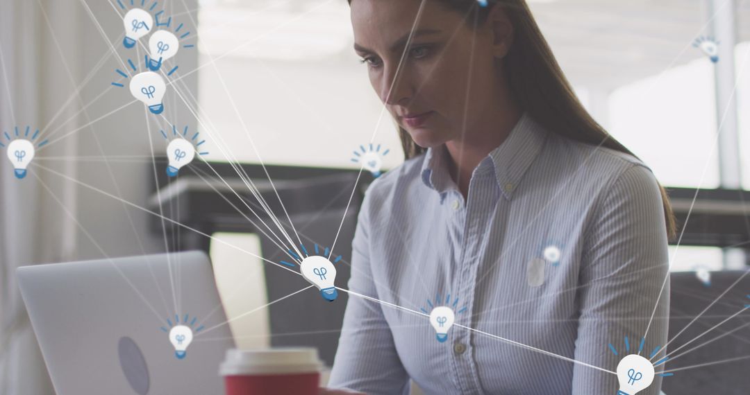 Businesswoman Analyzing Data with Digital Social Media Interface