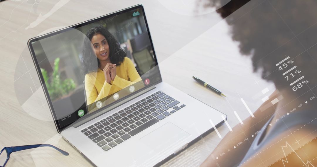 Virtual Meeting with Data Analytics on Laptop Screen