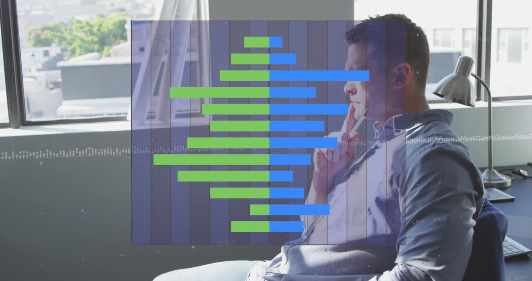 Thoughtful Businessman Analyzing Data with Graphs Overlay