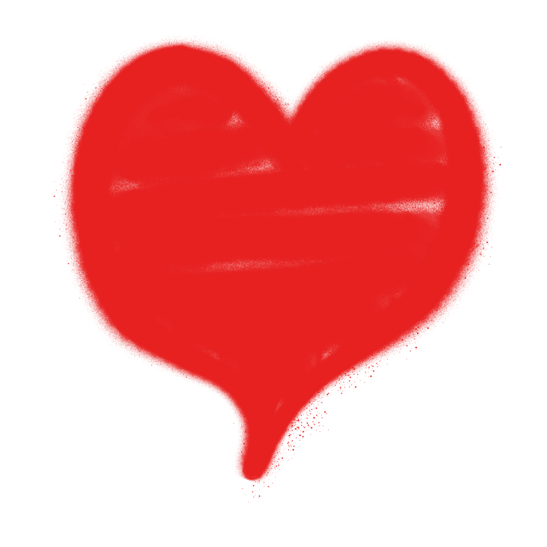 Stylized Red Heart on Transparent Background Hand Drawn Sketch Style
